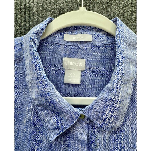 Chicos No Iron Linen Top Womens 2.5/Large Blue Button Front Tunic Half Sleeve - Picture 4 of 12